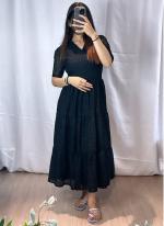 Hakoba Black Casual Wear Schiffli Readymade Gown